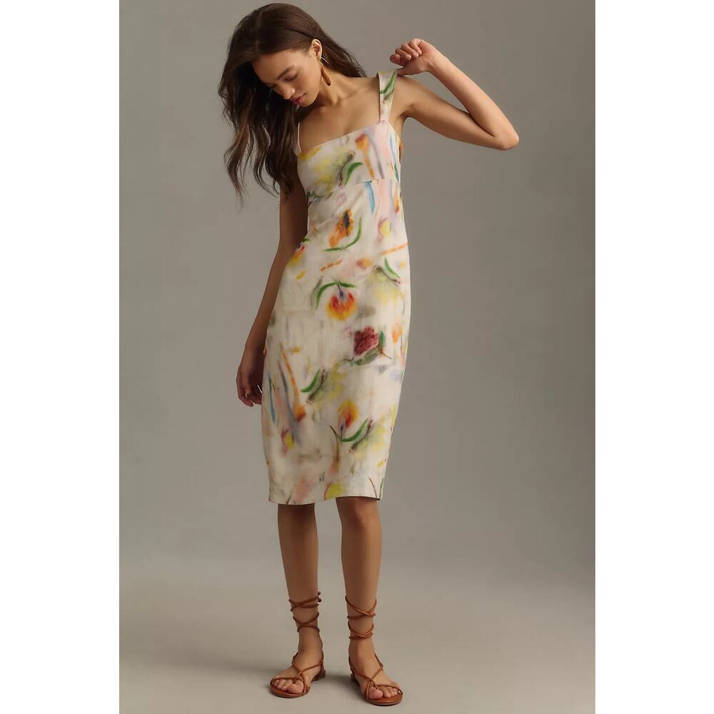 Floral Watercolor Slip Midi Dress in Cream